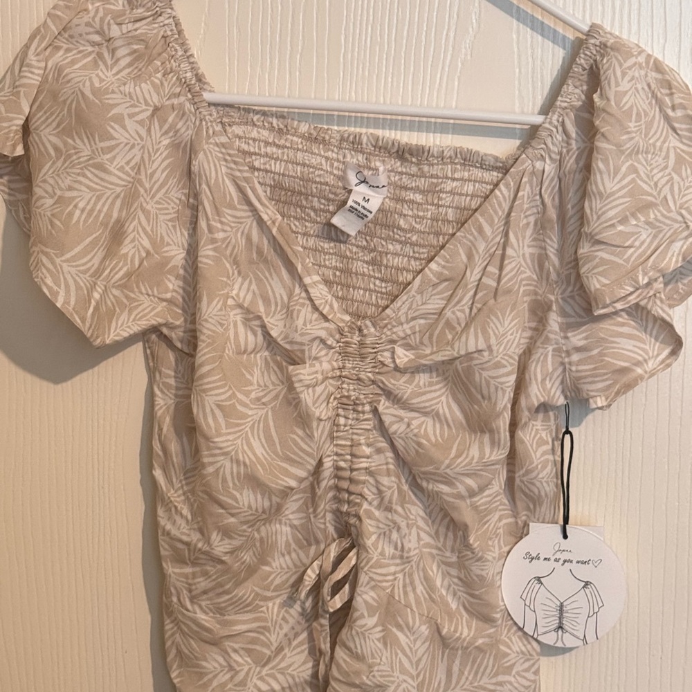 Elegant Beige Blouse with Leaf Design